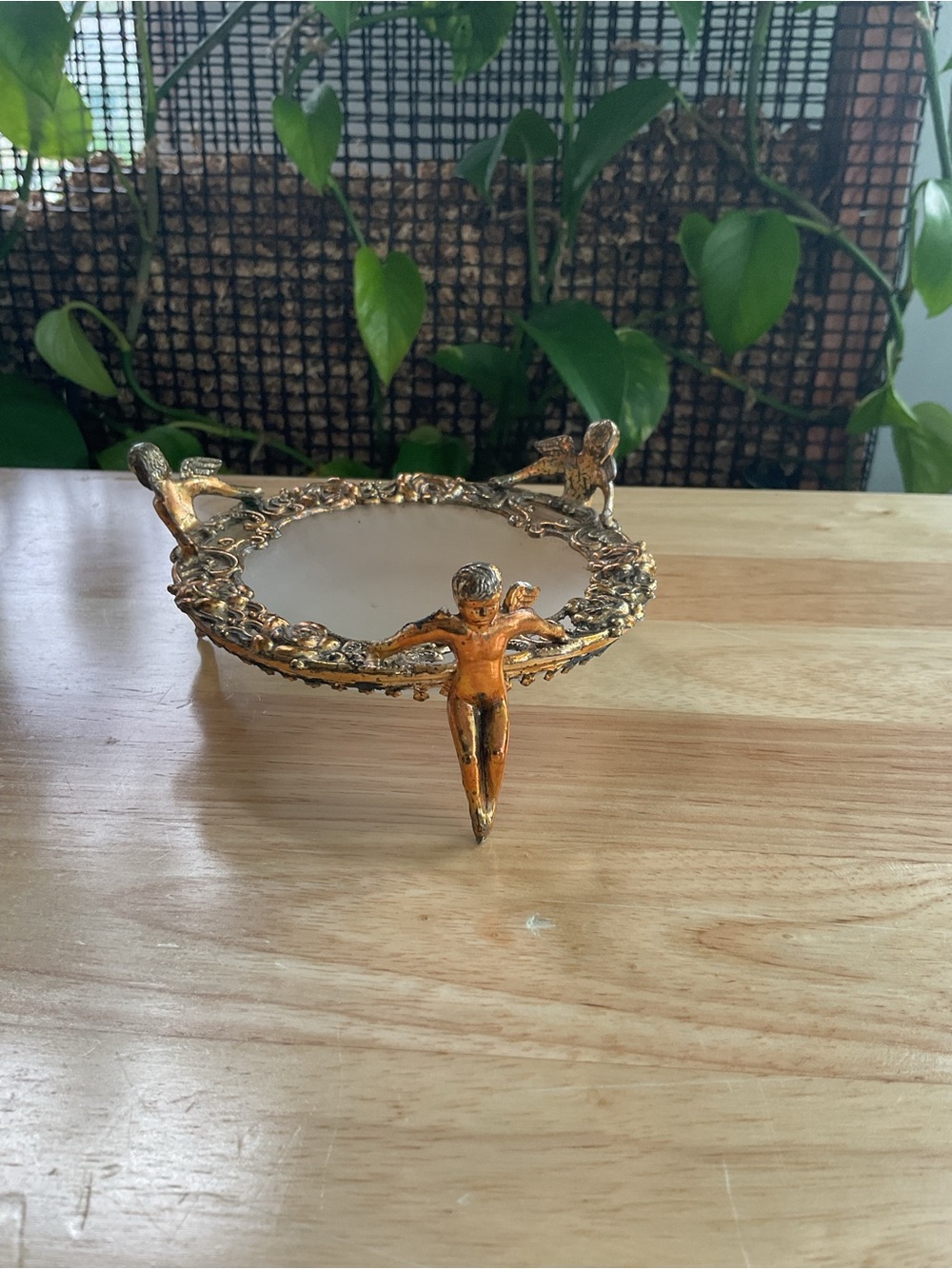 Vintage Ornate Gold Decorative Bowl with Cherub Accents